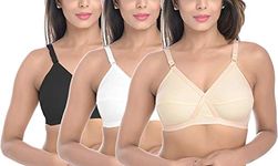 FIMS - Fashion is my style Bra, Bra, Bra Combo for Women, Breathable, Full Coverage Bra, Cross Bra, Non-Padded, Non-Wired, BlackWhiteBeige, Cup- B, Pack of 3, Size-36B