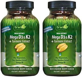 Irwin Naturals High Potency D3 & K2 Complex Support for Healthy Bones, Immune Function & Positive Mood - Advanced Absorption with Magnesium, Turmeric, Bamboo & Omega Oil - 60 Liquid Softgels (2 Pack)
