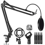 InnoGear Microphone Stand Adjustable Suspension Boom Scissor Arm Stand with 3/8"to 5/8" Screw Adapter Shock Mount Windscreen Pop Filter Mic Clip Holder Cable Ties for Blue Yeti, Snowball & Other Mic