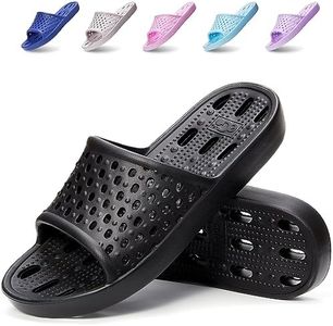 Xomiboe Shower Shoes Quick Drying Non-Slip Comfortable Men Women House Slippers, Black, 11.5-12 Wide Women/9.5-10 Men