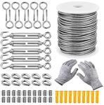 KAHEIGN 58Pcs PVC Coated Garden Wire Kit, 30M Heavy Duty 304 Stainless Steel Cable Rope Picture Wire Roll with Lag Screw Eye, Turnbuckle Wire Tensioner for Clothesline Railing Decking Plant Fence