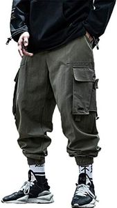 PAODIKUAI Men Techwear Matte Black Jogger Pants Relaxed Fit Streetwear Pants with Multiple Pockets (#2 Army Green, X-Small)