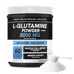 L Glutamine Powder 5000 mg (5g) | Post Workout Muscle Support, Immunity & Gut Health Supplement | Fermented, Vegan, Non-GMO, Gluten-Free, Unflavored L-Glutamine | Single Ingredient, 60 Servings