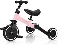 COSTWAY Toddler Tricycle for 1-4 Years Old Boys Girls, Convertible Baby Balance Bike Kids Trike with Detachable Pedal, Adjustable Seat and Handlebar (Pink)
