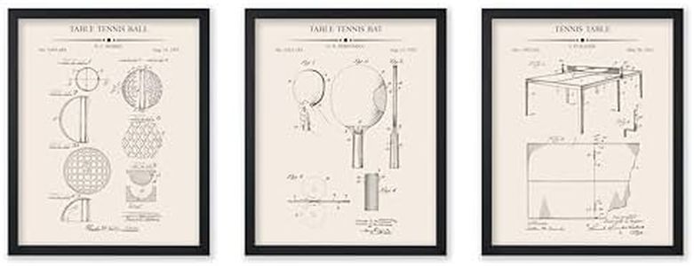 Poster Master 3-Piece Table Tennis Blueprint Poster - Ping Pong Patent Print - Ball Art - Table Tennis Bat Art - Sports Art - Technical Drawing Art - Office or Gym Wall Decor - 8x10 UNFRAMED Wall Art