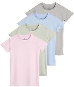 4 Pack: Girls Short Sleeve Dry-Fit Crew Neck Active Athletic Performance T-Shirt, Set 6, Medium