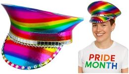 Nicky Bigs Novelties Rainbow Festival Hat-Holographic Multi-Color Captains Jeweled Hat, One Size