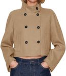 Cicy Bell Womens Cropped Pea Coat Casual Double Breasted Stand Collar Long Sleeve Fall Short Jackets Outwear