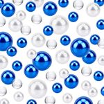 Suream 100PCS No Hole Folating Pearls 2300PCS Water Beads for Centerpieces, Vase Fillers, Table Scatters, Floating Candle, Birthday Party, Makeup Holder, Blue and White 14/20/30m