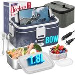 Pavezo® Electric Lunch Box [Faster-80W, Large-1.8L/61-oz] Food Heated Lunch Box, 12V/24V/110V Food Warmer Lunch Box for Car Truck Home, with Airtight Lid, SS Container, Fork Spoon, Carry Bag