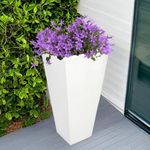 JP PLANTERS 30" Tall Tapered Rectangle Cube Planter 14" L x 14" W x 30" H - Large Modern Plant Pot for Home, Garden, Patio, Indoor Outdoor Use, with Drainage Hole - White