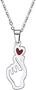 AITENME Kpop Collier Coeur Geste en Acier Inoxydable Réglable Bijoux Personnalisé de Coeur Chaîne de pour Cadeau Kpop Fan et Hommes Femmes-Argent