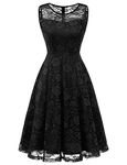 Dressystar Cocktail Dress Women's Floral Lace Short Bridesmaid Dress Wedding Guest Formal Party Dress Black XS