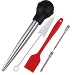 Kalsreui Turkey Baster, 18/8 Stainless Steel Turkey Baster Syringe for Cooking, Meat Injector Baster Set with 2 Needles & 2 Cleaning Basting Brush, Baster for Flavor Meat Poultry, Beef&Chicken Black