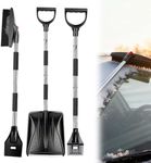 3 in 1 Car Snow Brush, Ice Scraper, Telescoping Snow Shovel with Sponge Grip ABS Stainless Steel Winter Tool (Ti-Silver)