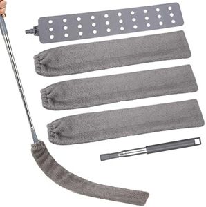 Fuguan Retractable Gap Dust Cleaner, Extra-Long Gap Dust Cleaner Up to 98.4 in Cleaning Tool Under Sofa Bed Detachable and Washable Telescopic Dust Collector 3 Replaceable Microfiber Terry Cloths