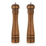 Haomacro Salt and Pepper Grinder Set, Wooden Salt Pepper Mill Grinders Kitchen Manual Wood Pepper Mills Set Refillable Adjustable Coarseness Ceramic Rotor 10 Inches,2pcs