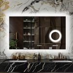 furduzz LED Bathroom Mirror with 3X Magnifier, 39x24 inch Wall Mounted Mirror with Lighting, Dimmable, Digital Clock,Temperature,3 Colors,Anti-Fog,Memory Function, Lighted Makeup Mirror