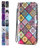 Leather Phone Case for Samsung Galaxy S8 Pattern Print Design Flip Wallet Cover with Card Slots Holder for Girls Boys - Grid Mandala