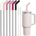 Tomorotec 6PCS Stainless Steel Straws with Silicone Tips for Stanley Tumbler 40oz, 13-Inch Reusable Straw Set with Colorful Extenders & 2 Brushes, Compatible with Wide Mouth Cups (Pink Series)