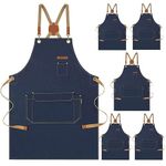 Genixart 6 Bulk Pack Chef Apron for Men Women with Pockets, Cross Back Kitchen Aprons for Cooking Baking, Cotton Canvas Work Apron for Restaurant Garden (6, blue)