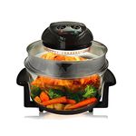 DWD Multi-Purpose Countertop Halogen Oven Air fryer in Black 1400W Dual 12L & with Extension Ring 17L Adjustable Temperature 60 min Timer Retains Nutrients & Flavours Cost Effective to Cook Bake Fry