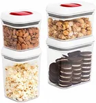 INTERNET'S BEST Spin Lock Airtight Kitchen Canisters - Food Storage Containers with Twist Lock for Sugar, Flour, Pasta, Nuts - Stackable Design - 2 Rectangular & 2 Square Clear Plastic Bins - Set of 4