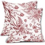 Sweetshow Burgundy Red Flowers Pillow Covers 2 Packs 18x18'' White and Red Floral Throw Pillowcase Cotton Linen Red Morden Outdoor Vintage Cushion Cover (BZ)