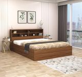 DesignFit Engineered Wood Queen Size Bed with Box Storage | Wooden Double Bed Cot Palang Furniture for Bedroom Living Room Home Hotel (Walnut Finish)