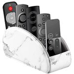 All-in-One Leather White TV Remote Holder for Remote Conrtols with 5 Compartments Nightstand Desktop Media Player Remote Caddy Storage Box Organizer Tray for Mobile Office Stationery Phone Controller