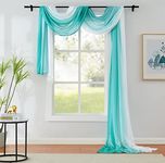 1 Piece Ombre Chiffon Sheer Window Scarf Valance Curtains 18ft for Living Room, Home Decor, 52"x216" Long Crinkle Soft Window Top Sheer Voile Valance for Wedding Party Decor, Teal