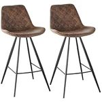 HOMCOM Set Of 2 Bar Stools Vintage Microfiber Cloth Tub Seats Padded Comfortable Steel Frame Footrest Quilted Home Bar Cafe Kitchen Chair Stylish Brown