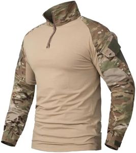 CARWORNIC Men's Tactical Combat Shirt, 1/4 Zipper Long Sleeve Camo Army Military T Shirt