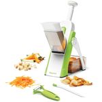 Starfrit Pump'n'Slice - Vertical Mandoline, Food Chopper, Slicer - Safe Enclosed Blades - Folds for Storage | Cleaning Tool -2-in-1 Peeler Included