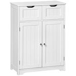 kleankin Freestanding Bathroom Storage Cabinet, Floor Cupboard with 2 Drawers, Adjustable Shelf, for Bathroom, Living Room or Entryway, White