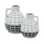 Deco 79 Ceramic Handmade Vase with Grid Pattern, Set of 2 8", 7" H, Gray