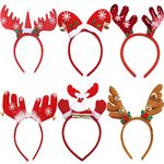 6 Pack Christmas Headbands Elves Party Hats Christmas Reindeer Costume Headbands for Christmas Holiday Party