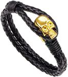 Black Braided Leather Bracelet Skul