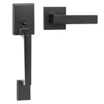 VEVOR Entry Door Handle, Matte Black Square Handle Set with Lever Door Handle No Lock, Adjustable Hole Space, Front Door Handle with Reversible for Right and Left Handed Entrance and Front Door