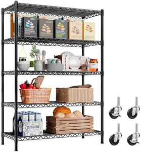 REIBII 73''H Storage Shelves 1660LBS Wire Shelving Unit with Wheels 5 Tier Metal Shelving,Heavy Duty Metal Shelves for Storage Rack,73''HX35''WX15''D