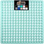 Gorilla Grip Patented Shower Stall Mat, 21x21, Machine Washable, Square Bathroom Bath Tub Mats for Stand up Showers and Small Bathtubs, Drain Holes Keep Floor Clean, Suction Cups, Soft on Feet, Green