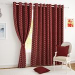 Story@Home Blackout Door Curtains 7 Feet Long Set of 3, Hexagon Design | Polyester | Thermal Insulated 100% Room Darkening Door Curtain, 116 x 215 cm, Maroon | Perfect for Decorative & Festive Gifting