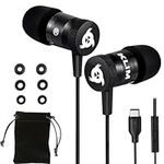 KLIM Fusion Earbuds with Microphone - New 2024 - Long-Lasting Wired Ear Buds - Innovative: in-Ear with Memory Foam - Earphones with Mic and USB-C - Black - USB-C