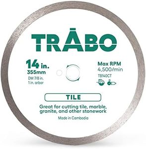 Trabo 14 Inch Tile Continuous Rim Diamond Metal Bond Blade for Cutting Granite, Ceramic, Porcelain, Quartz, and More with 7/8 Inch Arbor with 5/8 Inch Reducer Ring