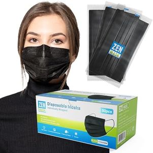 Zen Mask 50pcs Individually Wrapped Disposable Mask 3 Layers Daily Use Anti Dust Face Masks with Elastic Ear Loop - Packed in Color Box, Shipped from Australia - Black