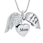 mingkejw Cremation Jewelry Angel Wing Heart Urn Necklace for Ashes for Women Men Memorial Keepsake Human Pet Ashes Pendant,Mom