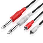 TNP Premium Dual 1/4 Inch To Dual RCA Audio Cable (15FT) - Male 6.35mm 1/4" Phono Mono to RCA Connector Wire Cord Plug Jack