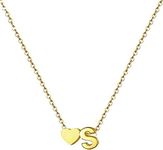 MetJakt Initial Heart Necklaces, 18K Gold Plated Stainless Steel Tiny Heart Letter Necklace Personalized Monogram Name Necklaces for Women Girls (H)