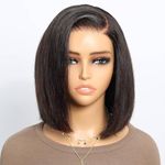 Real Wear and Go Glueless Bob Wig Human Hair For Black Woman Upgraded Bleached Invisible Knots Pre Plucked Pre Cut 5x6 HD Lace Front Wig 200% Brazilian Virgin Human Hair Natural Black Color 10 Inch