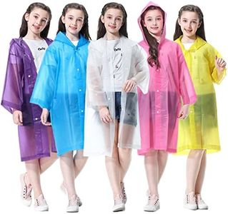 YUNLOVXEE Rain Poncho for Kids Raincoat, 2-5 Pack Reusable EVA Rain Coats for 6-14 Boys Girls, Rain Jackets Gear with Hood (Color 5 Pack)